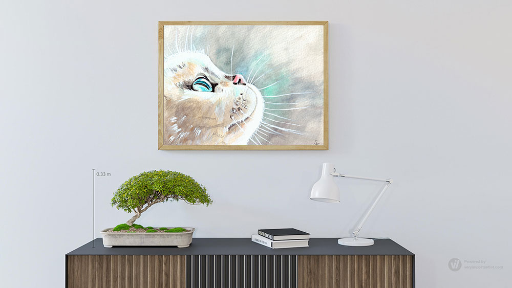 Glowing cat painting, original watercolor commission by the artist